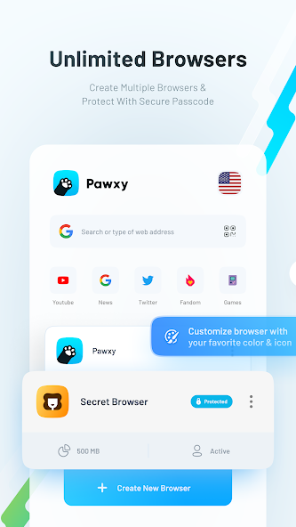 Скриншот приложения Pawxy - Fast VPN & Web Browser — скриншот 1